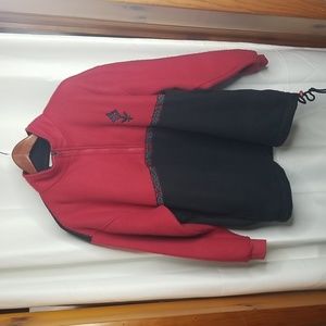 Vintage American Sportif Red Black Fleece Jacket Quarter Zip Aztec Drawstring